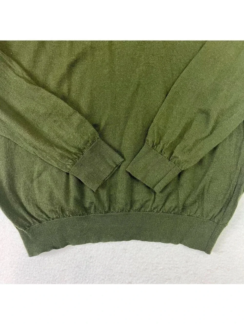 Mango MNG Men Merino Wool Sweater Green 1/4 Zip Size L Lightweight Preppy